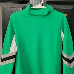 Weissman catalog Balera Child large green long sleeve zip up back leotard for da